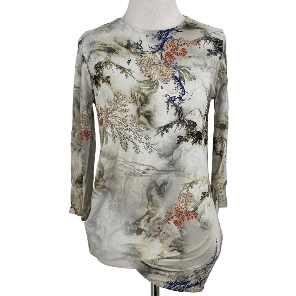 Lisette L Montreal Viscose Floral Asian Ruched Blouse Size XS